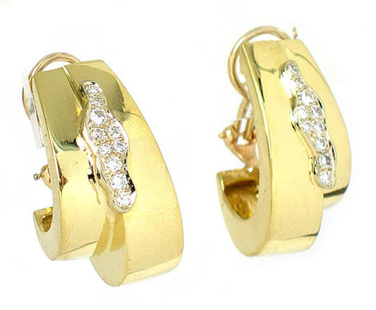 Boris Lebeau Retro Diamond 18k Yellow Gold Double Oval Hoop Earrings