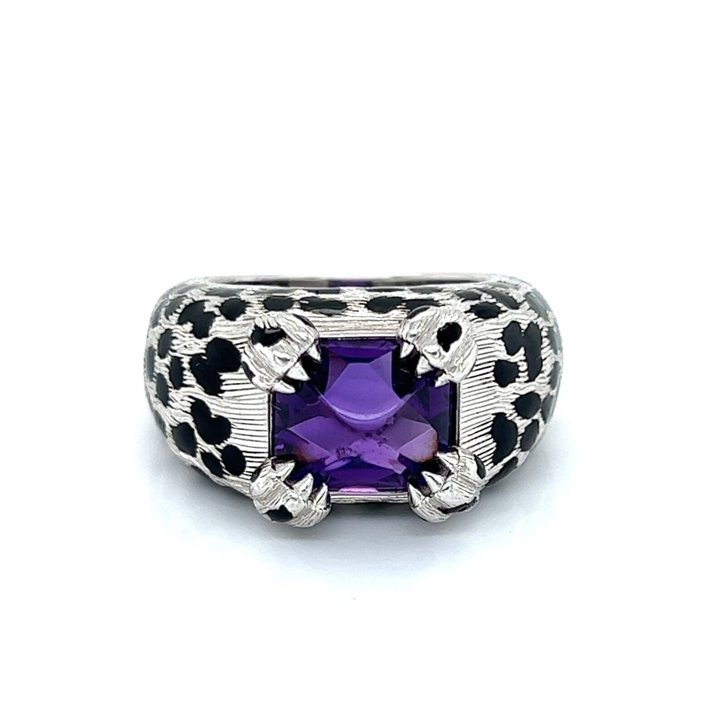 Christian Dior Leopard Amethyst Enamel Black Spots 18k White Gold Ring - Size 5.5