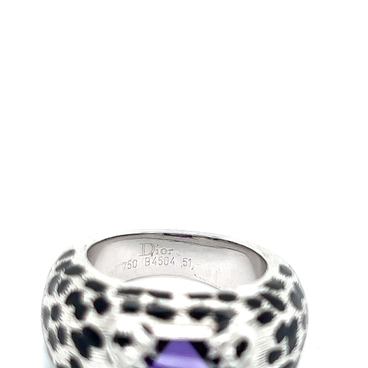 Christian Dior Leopard Amethyst Enamel Black Spots 18k White Gold Ring - Size 5.5