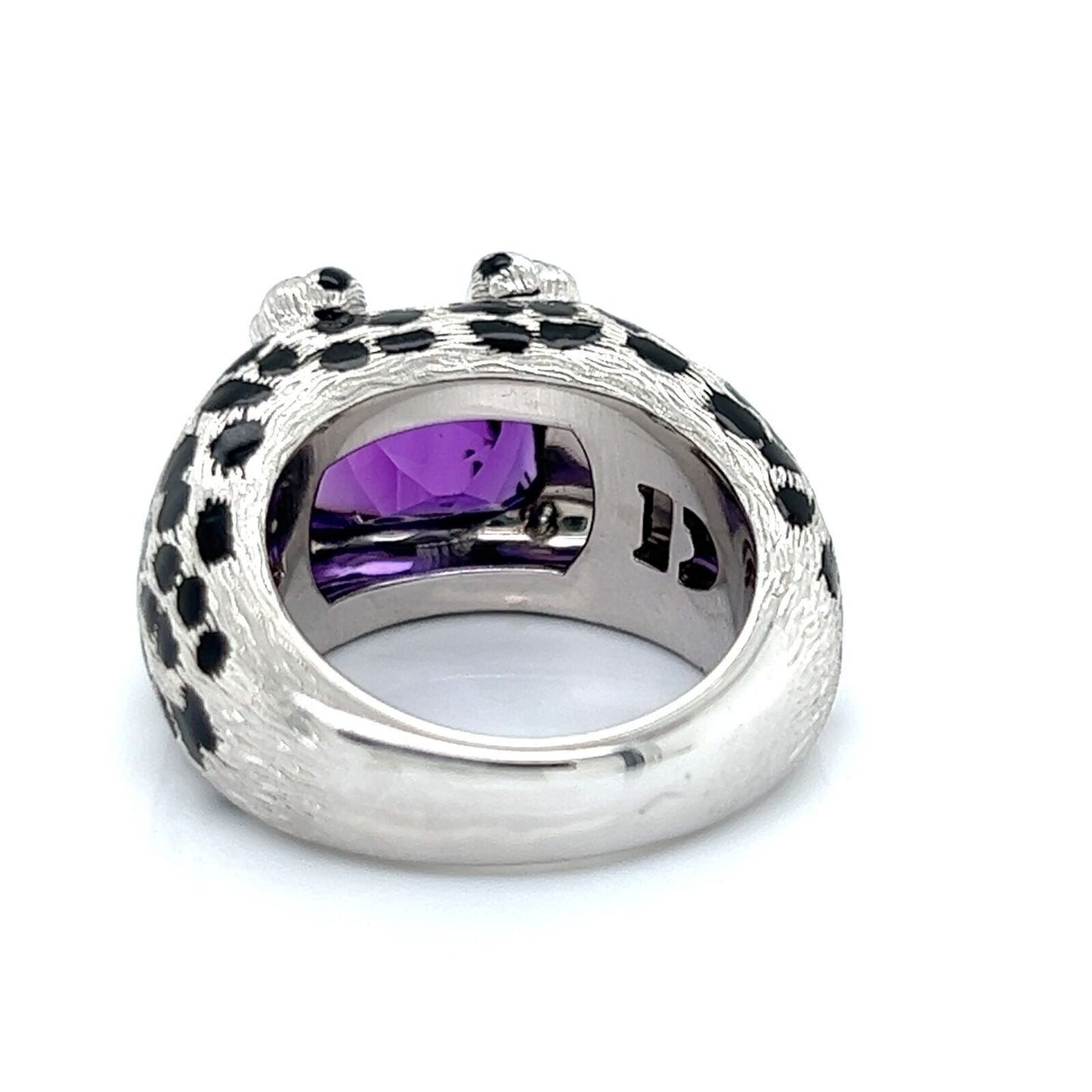 Christian Dior Leopard Amethyst Enamel Black Spots 18k White Gold Ring - Size 5.5