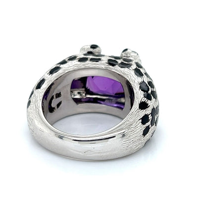 Christian Dior Leopard Amethyst Enamel Black Spots 18k White Gold Ring - Size 5.5