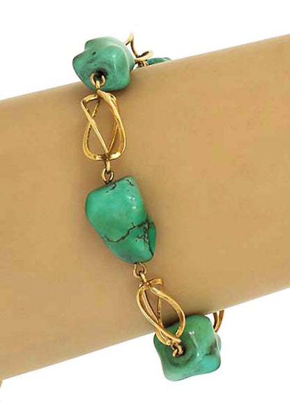 Turquoise Nugget 18k Yellow Gold Link Bracelet