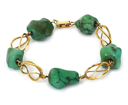 Turquoise Nugget 18k Yellow Gold Link Bracelet