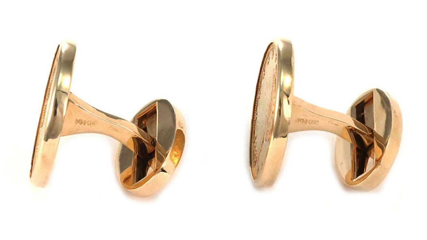 Pair of 22k Gold 1883 Coins Cufflinks in 14k Yellow Gold Round Frame