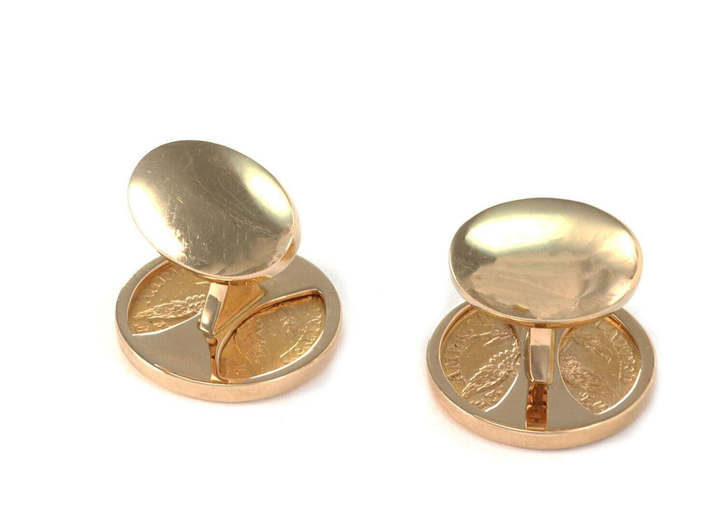 Pair of 22k Gold 1883 Coins Cufflinks in 14k Yellow Gold Round Frame