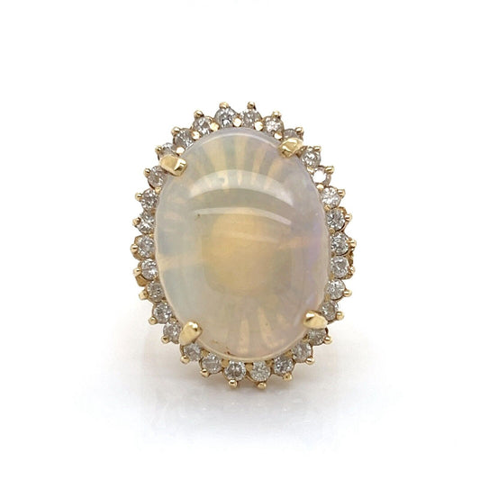 Opal & Diamond 14k Yellow Gold Oval Top Ring - Size 7