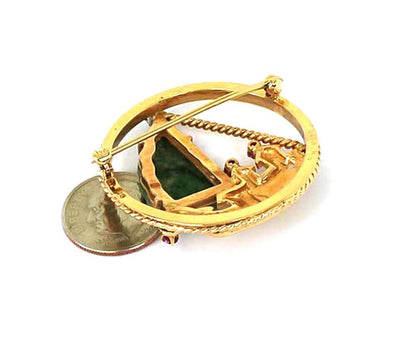 Diamond Jade & Ruby 14k Yellow Gold Sail Boat Round Pin Brooch