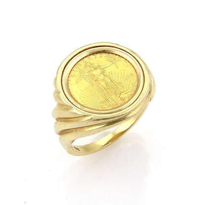 22k Saint Gaudens 1/10 oz $5 Gold Coin Set in 14k Gold Ring - Size 10