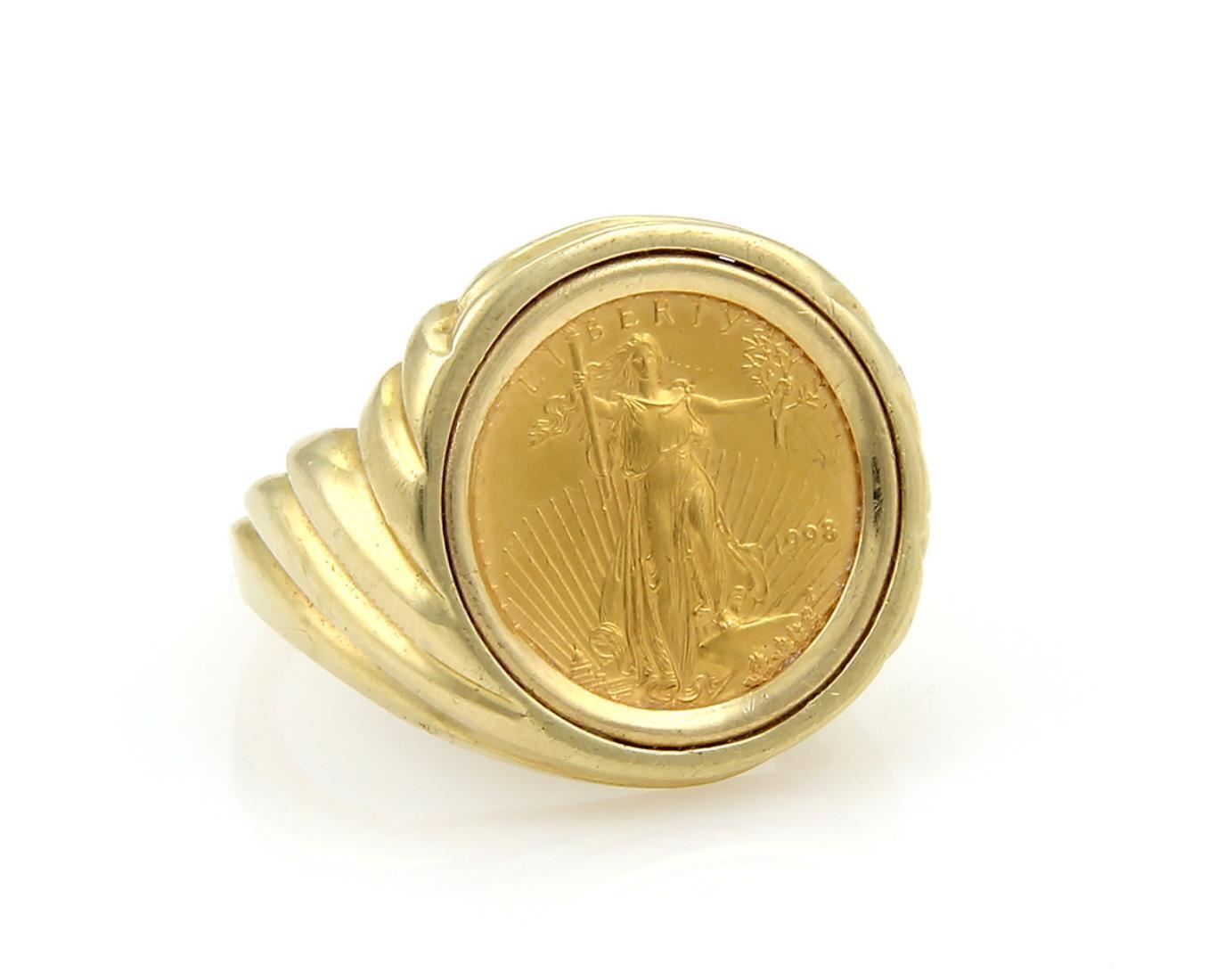 22k Saint Gaudens 1/10 oz $5 Gold Coin Set in 14k Gold Ring - Size 10