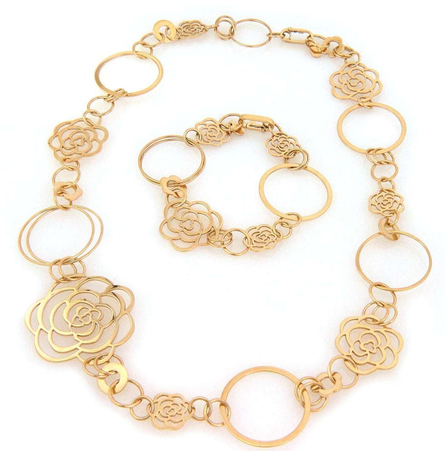 Chanel Camellia 18k Yellow Gold Necklace & Bracelet Set w/Paper