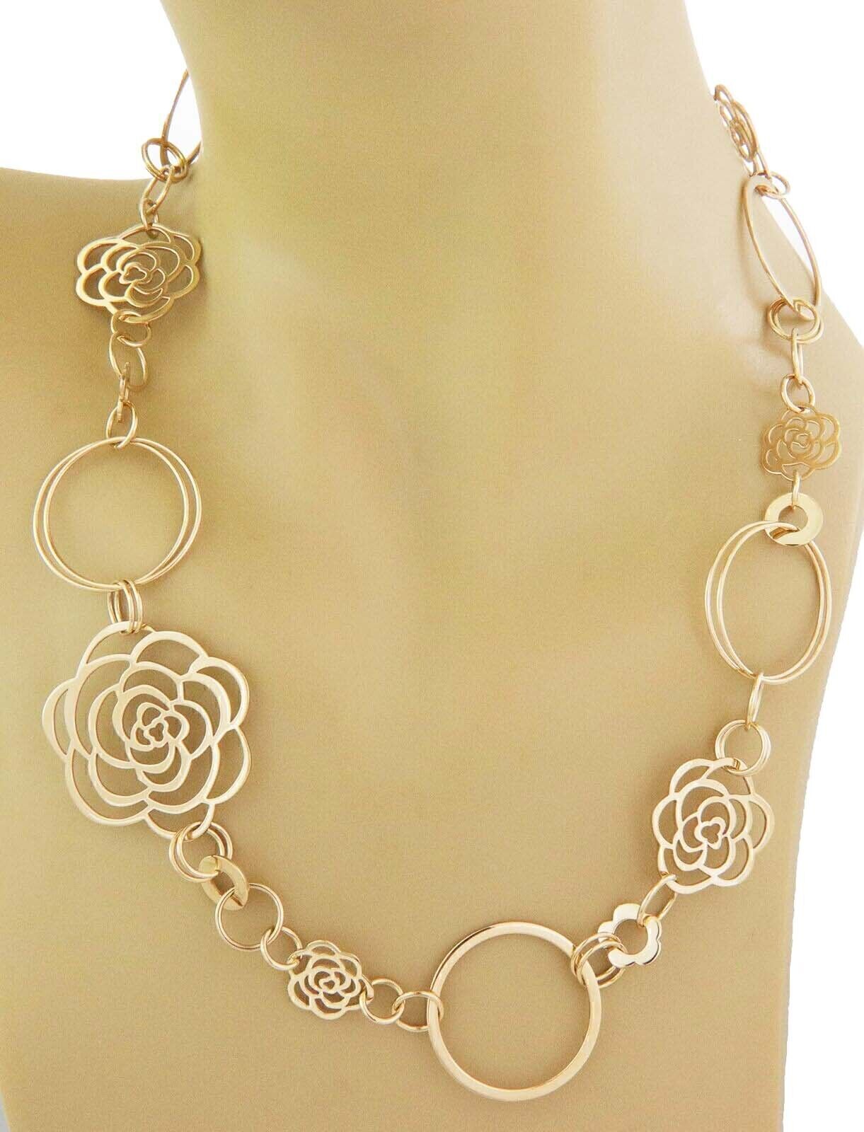 Chanel Camellia 18k Yellow Gold Necklace & Bracelet Set w/Paper