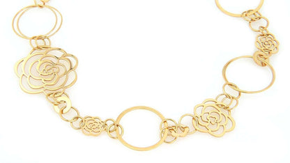 Chanel Camellia 18k Yellow Gold Necklace & Bracelet Set w/Paper