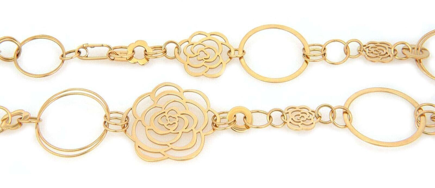 Chanel Camellia 18k Yellow Gold Necklace & Bracelet Set w/Paper