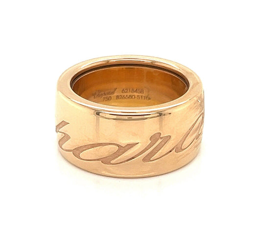 Chopard 18k Pink Gold Signature Chopardissimo Wide Band Ring - Size 6