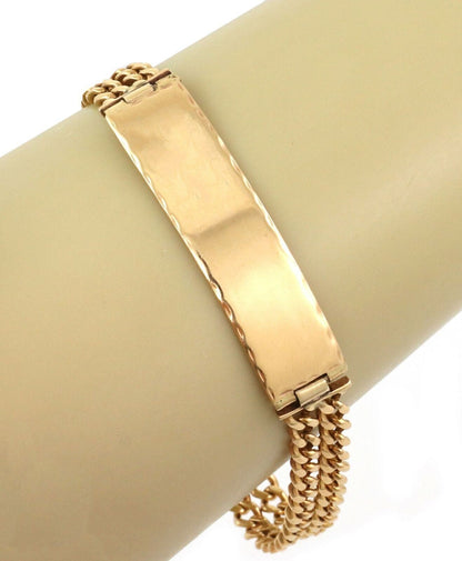 ID Bar Double Chain Link 14k Yellow Gold Bracelet - 8.5"