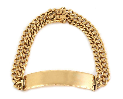 ID Bar Double Chain Link 14k Yellow Gold Bracelet - 8.5"