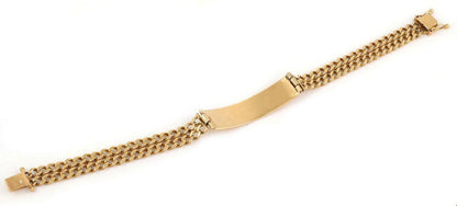 ID Bar Double Chain Link 14k Yellow Gold Bracelet - 8.5"