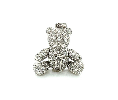 Movable Diamond 18k White Gold Teddy Bear Pendant Necklace