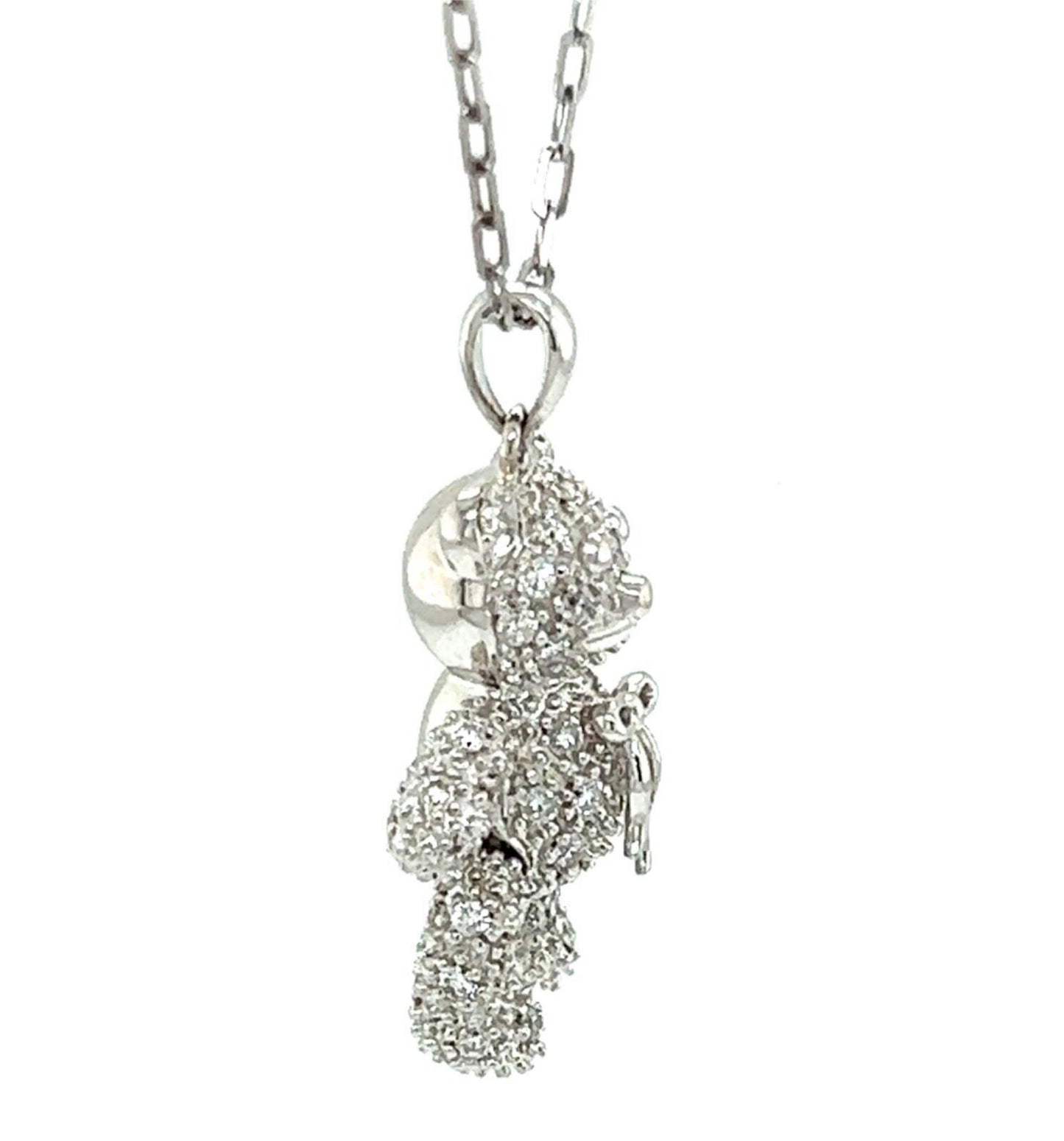 Movable Diamond 18k White Gold Teddy Bear Pendant Necklace