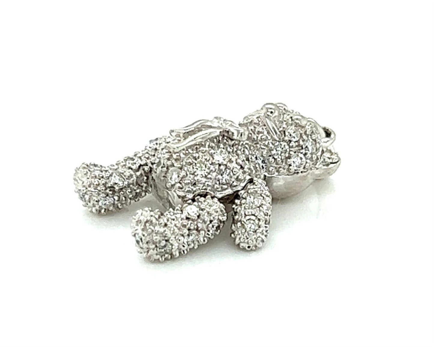 Movable Diamond 18k White Gold Teddy Bear Pendant Necklace