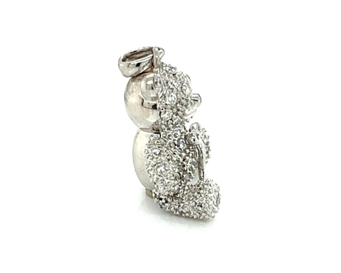 Movable Diamond 18k White Gold Teddy Bear Pendant Necklace