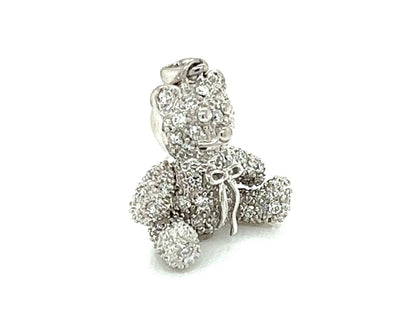 Movable Diamond 18k White Gold Teddy Bear Pendant Necklace