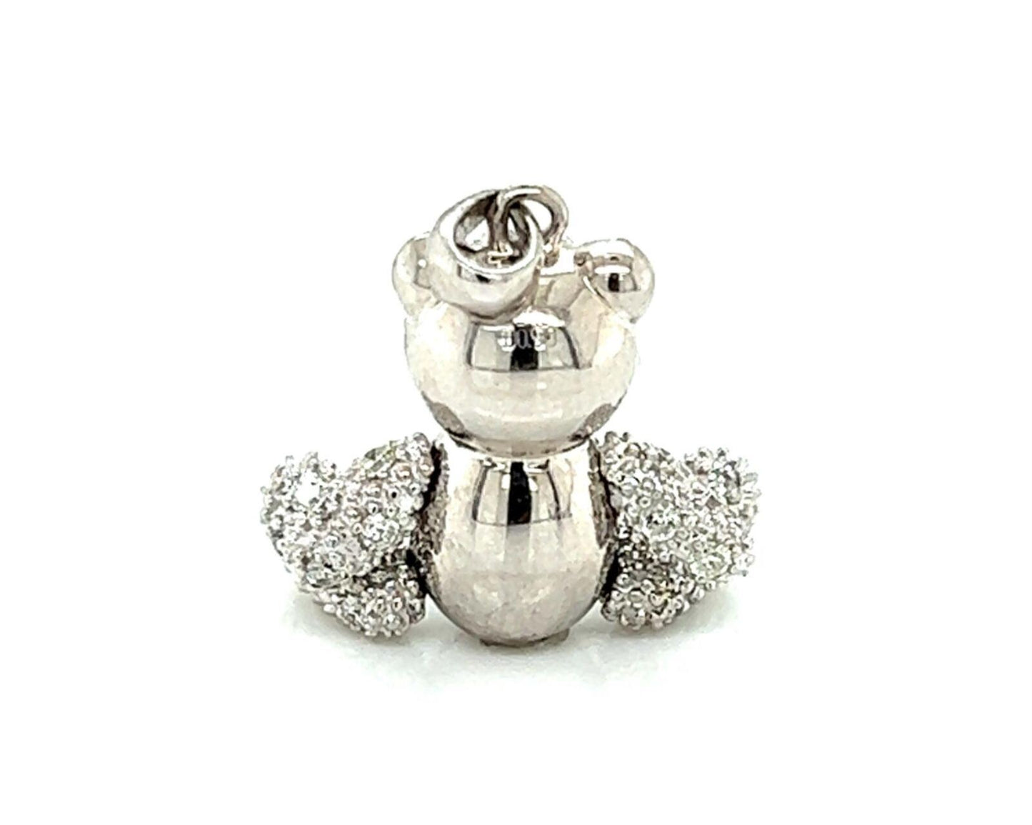 Movable Diamond 18k White Gold Teddy Bear Pendant Necklace