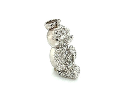 Movable Diamond 18k White Gold Teddy Bear Pendant Necklace