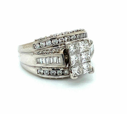 Diamond 14k White Gold 3 Row Band Engagement Ring