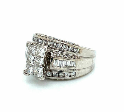 Diamond 14k White Gold 3 Row Band Engagement Ring