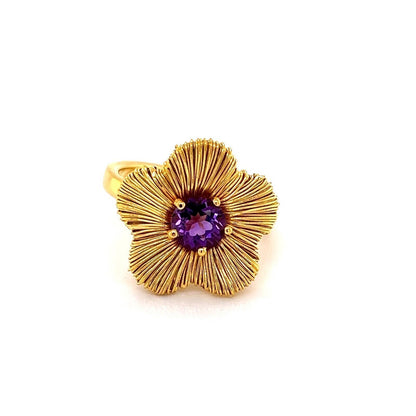 Pasquale Bruni Penelope 18k Yellow Gold Amethyst Flower Ring - Size 7.5