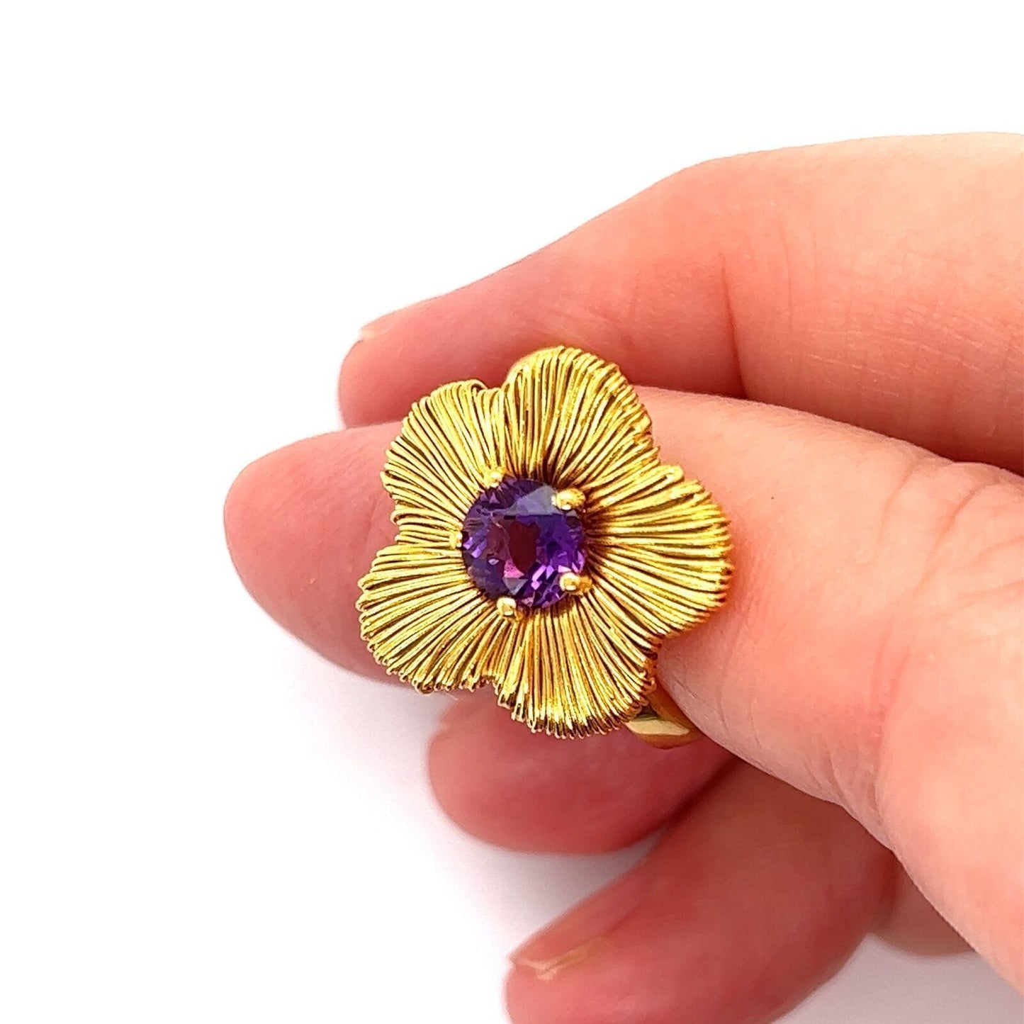 Pasquale Bruni Penelope 18k Yellow Gold Amethyst Flower Ring - Size 7.5