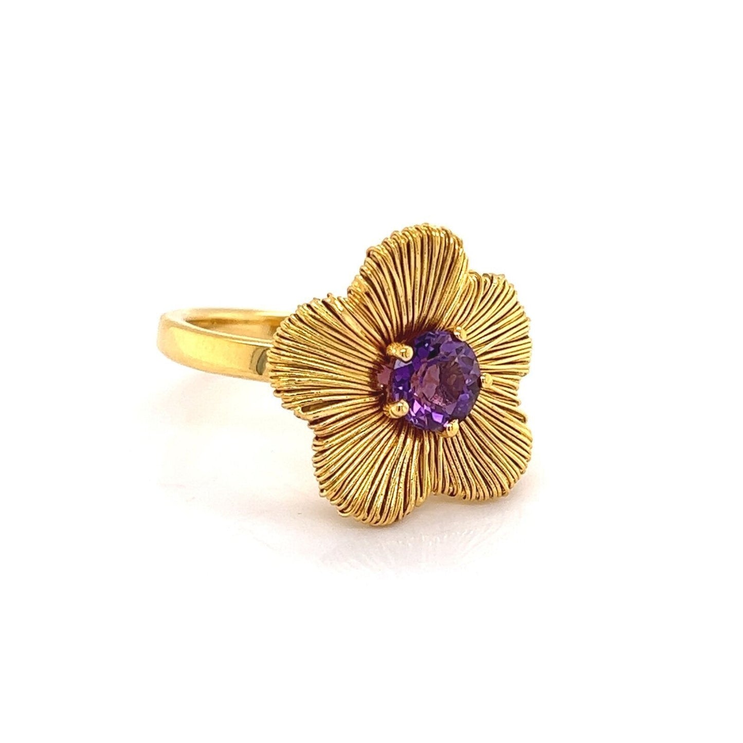 Pasquale Bruni Penelope 18k Yellow Gold Amethyst Flower Ring - Size 7.5