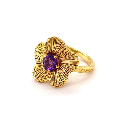 Pasquale Bruni Penelope 18k Yellow Gold Amethyst Flower Ring - Size 7.5