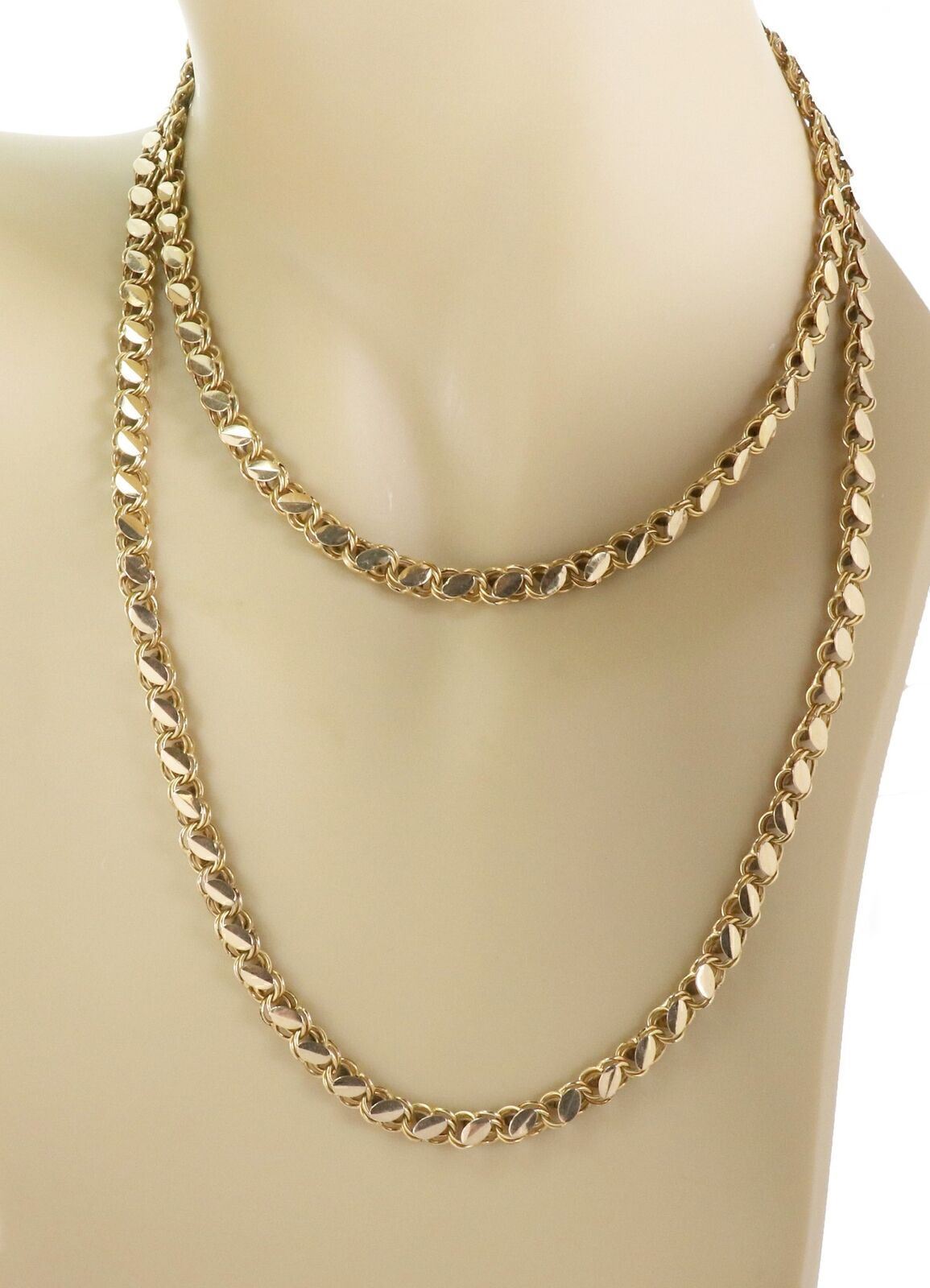 Charm Link 18k Yellow Gold Long Chain Necklace 36" Long