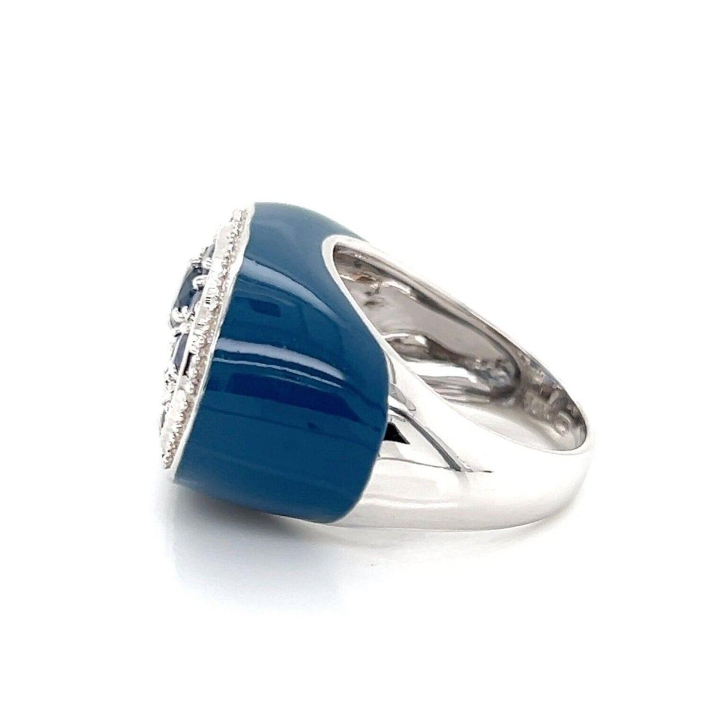 Blue Sapphires & Blue Enamel 14k White Gold Top Ring - Size 7