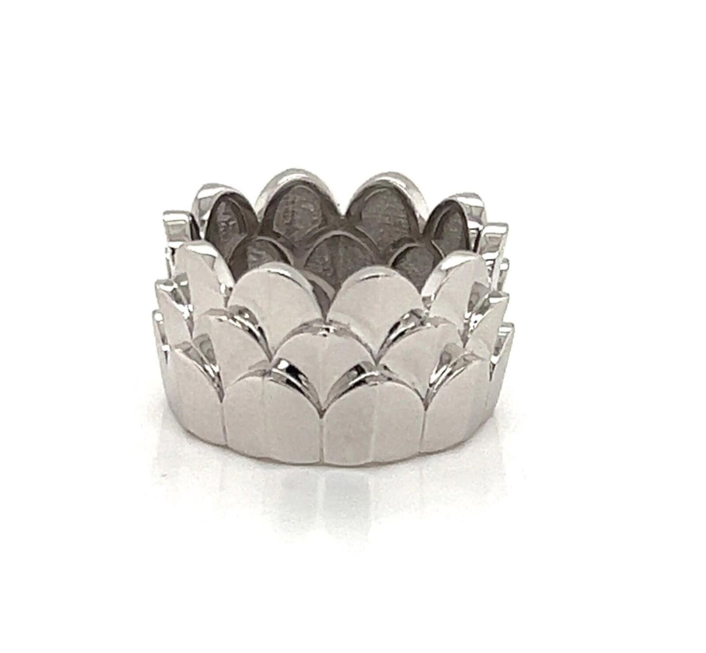 Fred of Paris Une ile D'or 18k White Gold Wide Crown Band Ring - Size 6