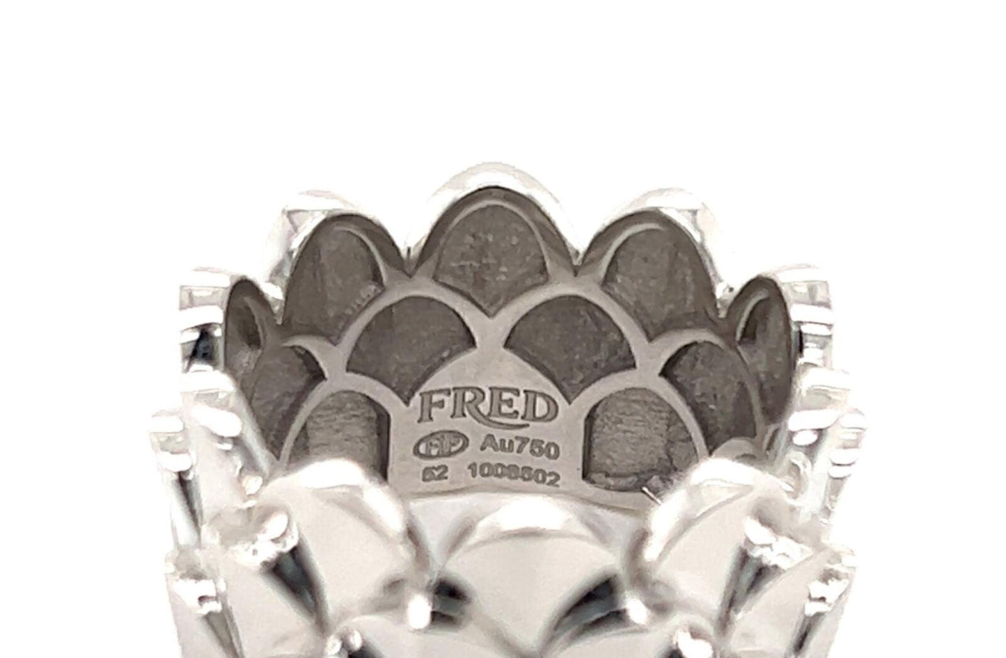 Fred of Paris Une ile D'or 18k White Gold Wide Crown Band Ring - Size 6