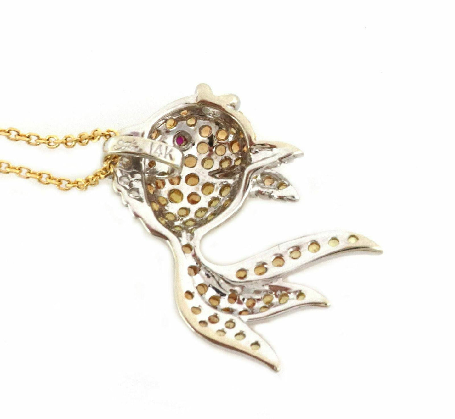 Diamond & Sapphire Fish 14k Two Tone Gold Pendant Necklace