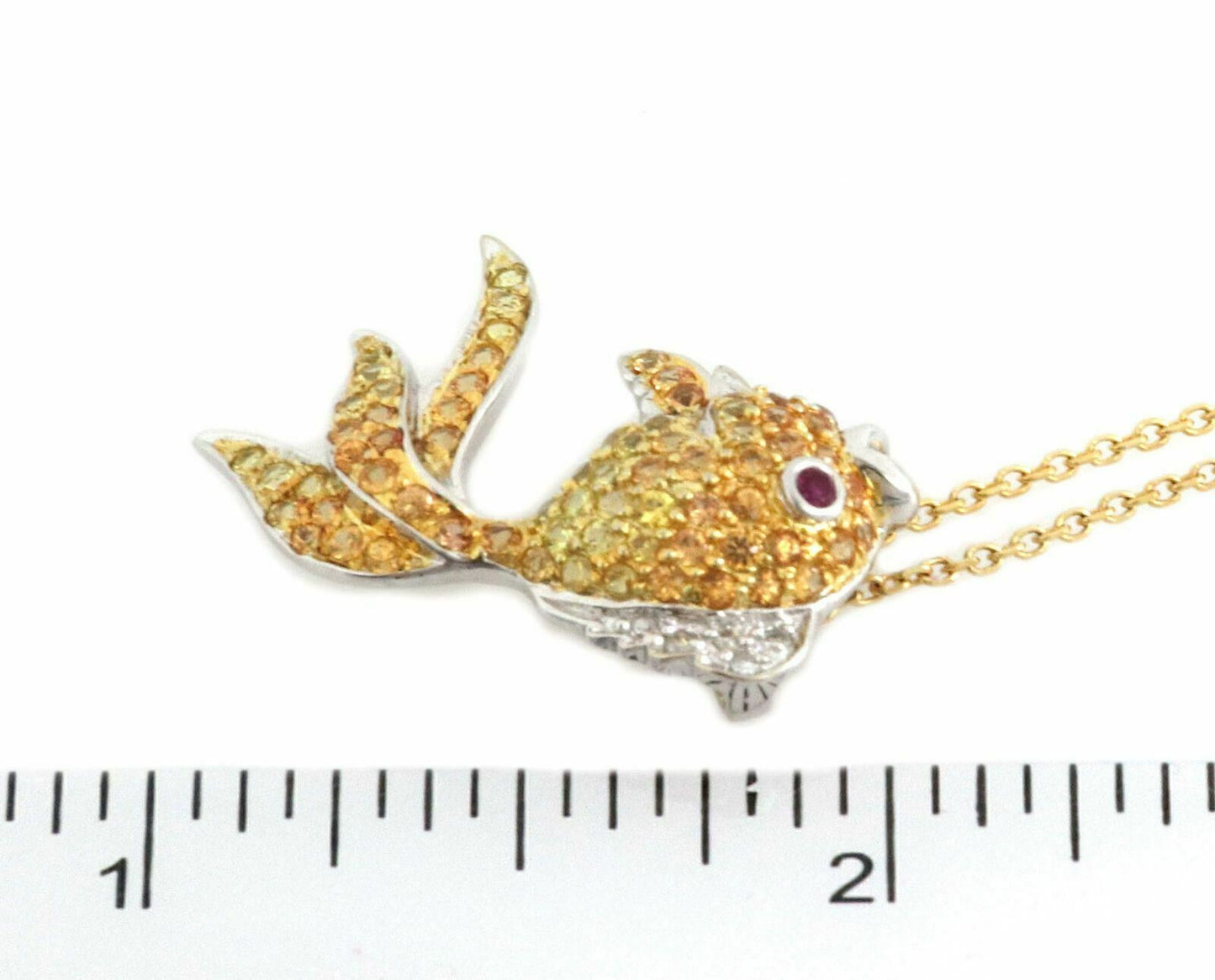 Diamond & Sapphire Fish 14k Two Tone Gold Pendant Necklace