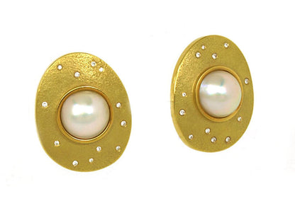 Mabe Pearls & Diamonds 18k Yellow Gold Textured Post Clip Earrings