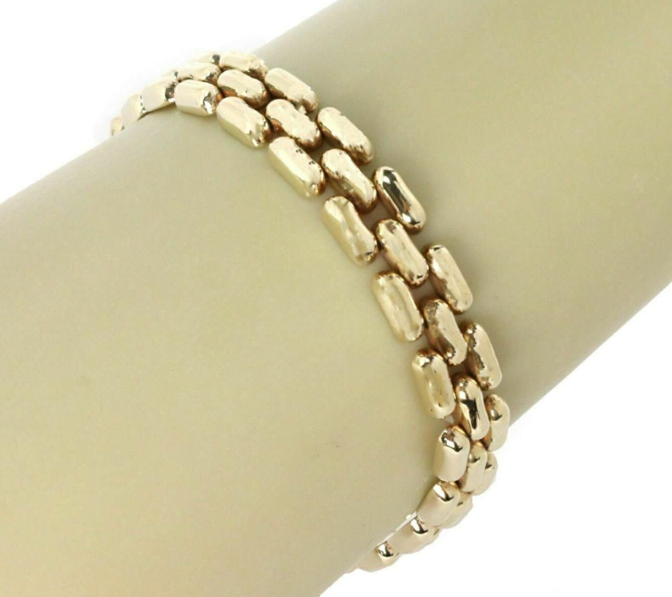 Sapphire Triple Row 14k Yellow Gold Bar Link Bracelet