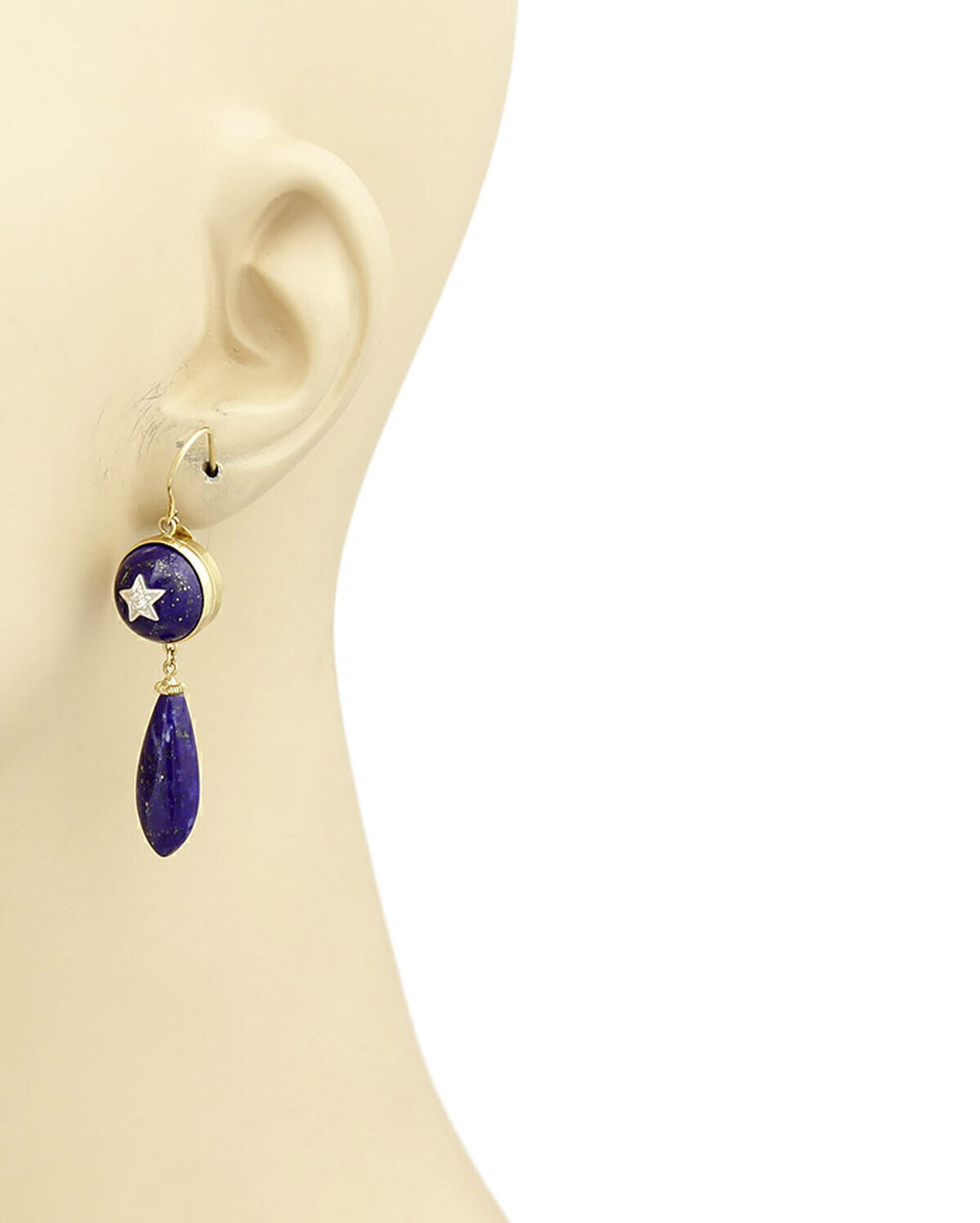 Diamond Star & Lapis 9k Two Tone Gold Drop Dangle Earrings
