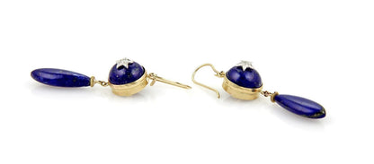 Diamond Star & Lapis 9k Two Tone Gold Drop Dangle Earrings