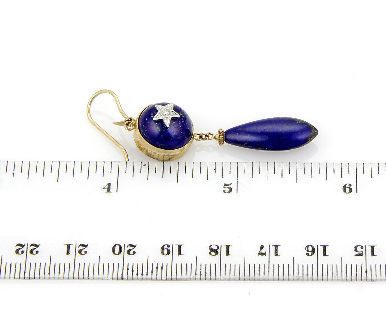 Diamond Star & Lapis 9k Two Tone Gold Drop Dangle Earrings