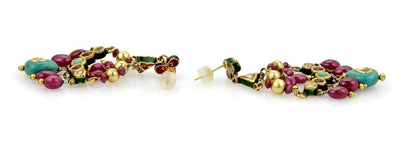 Rubies Turquoise & Enamel 22k Yellow Gold Chandelier Earrings