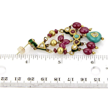 Rubies Turquoise & Enamel 22k Yellow Gold Chandelier Earrings