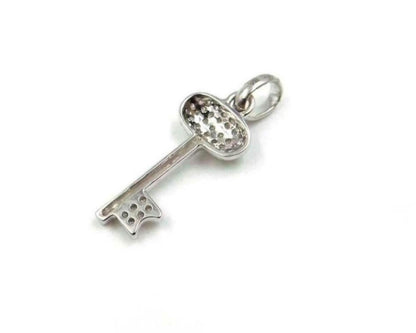 Mini Diamond Oval Top Key 18k White Gold Charm Pendant