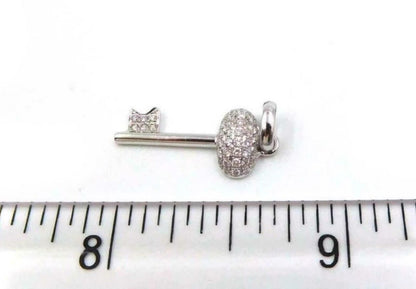 Mini Diamond Oval Top Key 18k White Gold Charm Pendant