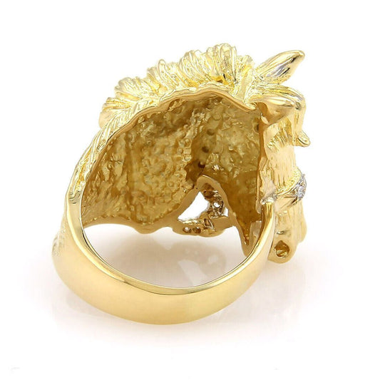 Diamonds & Ruby Horse Head 18k Yellow Gold Ring - Size 8